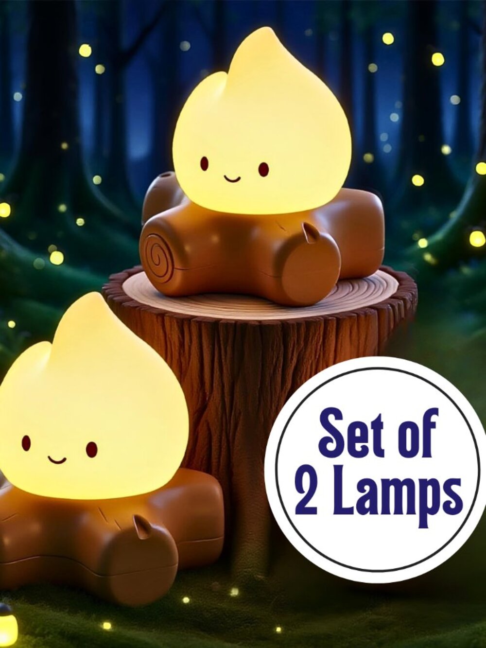 Cute Campfire LED Night Light Lamp Smiling Face Dimmable Rechargeable